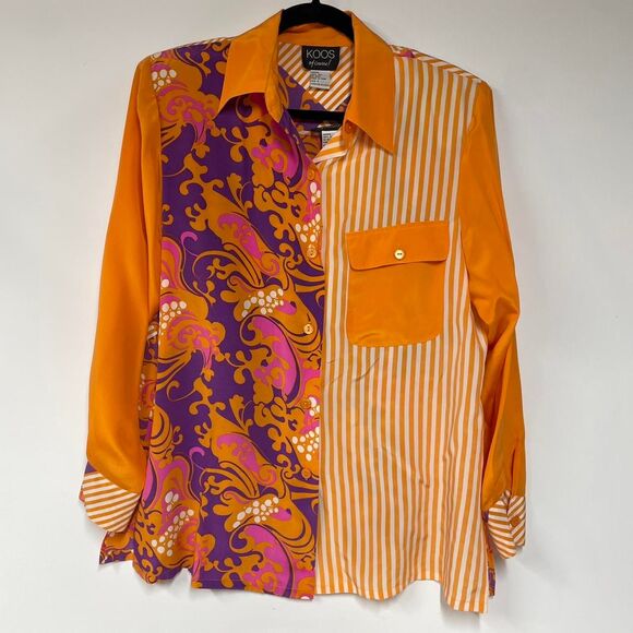 Koos of Course Women's Small 100% Silk Funky Orange Blouse and Tank Set Retro - Picture 1 of 8